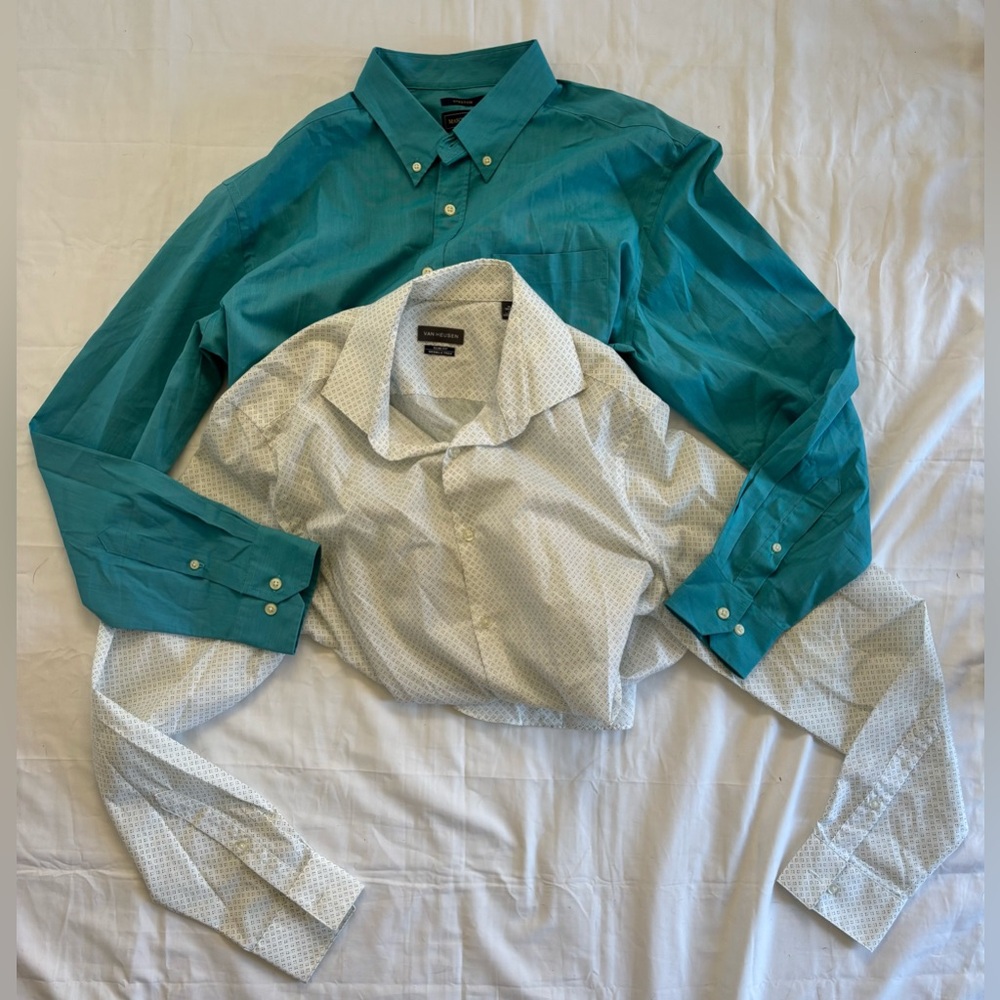 Men’s Button Down Shirt Bundle in Turqoise/Blue Dot Sz L